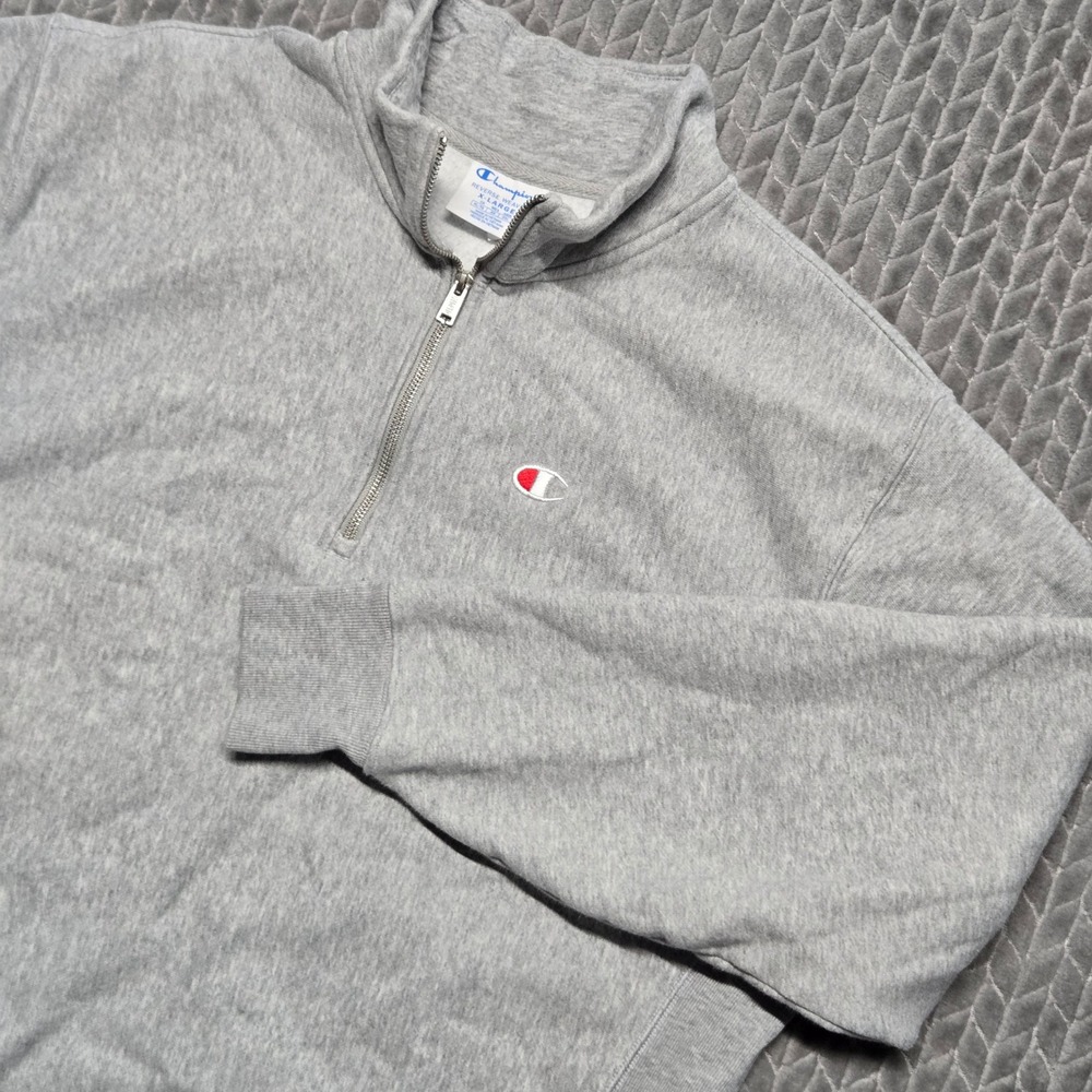 Champion Reverse Weave Quarter Zip Sweatshirt Mens XL Gray Pullover S6873 806
